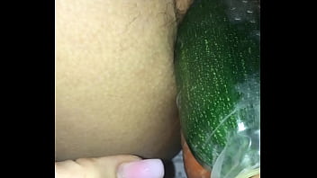 Zucchini in the pussy and carrot in the ass