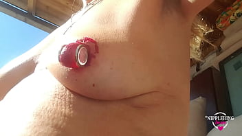 nippleringlover hot mom nude outdoors peeling huge red painted pierced nipples close up