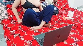 Indian Stepmom Watching Porn On Stepson,s Laptop Getting Hot Than Masturbating With Dildo Clear Hindi Audio With Moaning