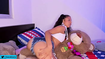 moving my big ass on top of my teddy bear with short jeans
