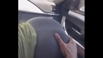Ebony milf gets throat fucked in car