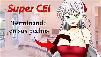 スペイン語でSUPER CEI HENTAI。彼女の胸から精液を洗い流します。