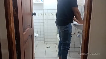My Stepsister shows me what she learned with her new boyfriend. She comes to the bathroom to take my dick out. She sucks and swa