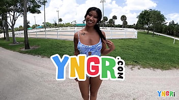 YNGR - Chicago Teen Ameena Green Sucks Cock In Public Before Oiling Up And Fucking Hard