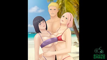 Наруто занимается сексом втроем на пляже с Хинатой и Сакурой - Пародия на Боруто