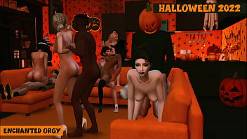 Sims 4. Хэллоуин 2022. Часть 2 (Финал) - Очарованная оргия (хардкорная пародия на пентхаус)
