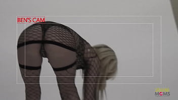 A skinny blonde milf dressed up in fishnets is getting some good fucking from a horny guy
