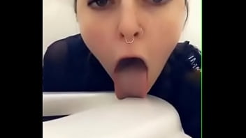 Hot Disgusting Slut Licks Airplane Toilet Seat.