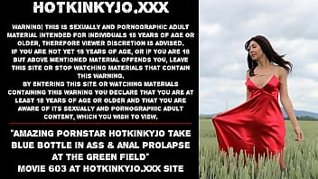 Amazing pornstar Hotkinkyjo take blue bottle in ass & anal prolapse at the green field