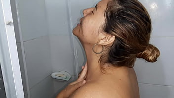 I spy on my stepsister in the shower and then surprise her to fuck her