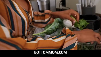 BottomMom - Ebony MILF fitness stepmom September Reign tasting stepsons big white dick