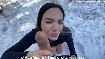 A French girl sucks a big cock in the snow and swallows all the cum - Oral cumshot