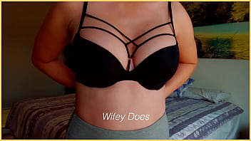 MILF hot lingerie. Big tits in black lace bra