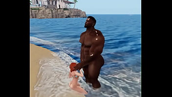 red head sucks off huge black football player on beach