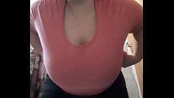 Caressing my huge tits and sent it to my friend