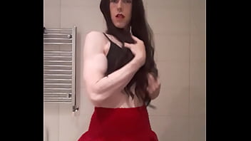 ladybird1468 - Horny Femboy transvestite in red miniskirt strips and masturbates