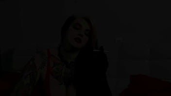 Smoking, tattooed mistress in a latex outfit pisses special for you