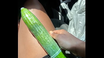 Hot Ebony Fucks Cucumber in parking lot