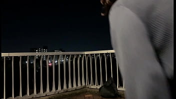 Crossdresser Mayu wears bondage costume and exposes herself completely naked on the bridge
