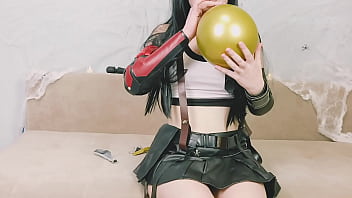 Tifa Lockhart from Final Fantasy talks dirty, blows balloons and pops them with her strong hands