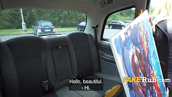 Rich Bimbo Fucks In Taxi With Expensive Art Piece