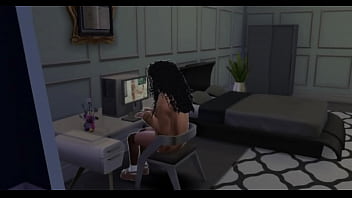 Chica de ébano se masturba con el porno - Sims 4