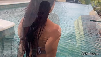My fitness trainer warms me up in the pool and shows me his big white cock BWC