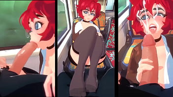 Milf pelirroja chupa una polla en el tren y salpica semen caliente por toda su cara / Dr.Maxine / Anime / Hentai / Manga / Dibujos animados / POV