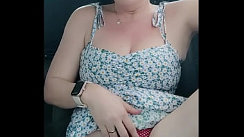 Married woman showing off in the car while the cuckold drives - Watch the full video on red!!!