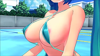Hatsune Miku divirtiéndose en la piscina