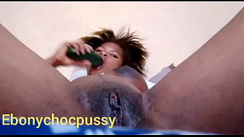 Ebonychocpussy masturbating with cucumber