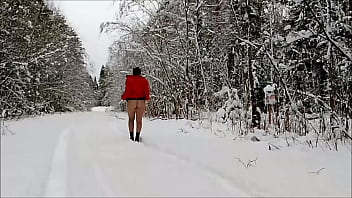 Walking in fun MILF mini - skirt in the woods