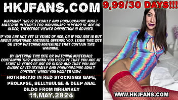 Hotkinkyjo in red stockings gape, prolapse, bellybulge & deep anal dildo from mrhankey
